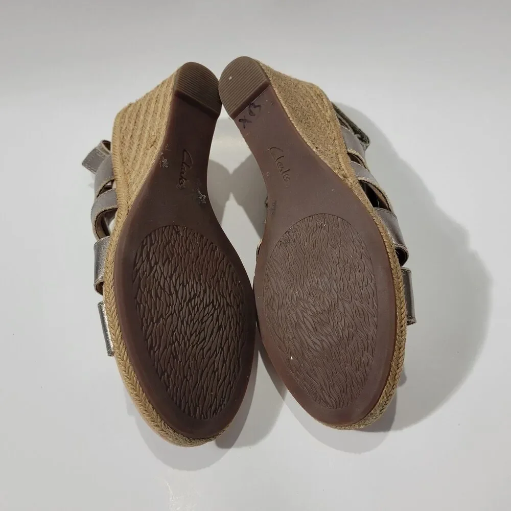 Clarks Collection Gold Espadrilles Slingback Wedge Sandals Sz 8M